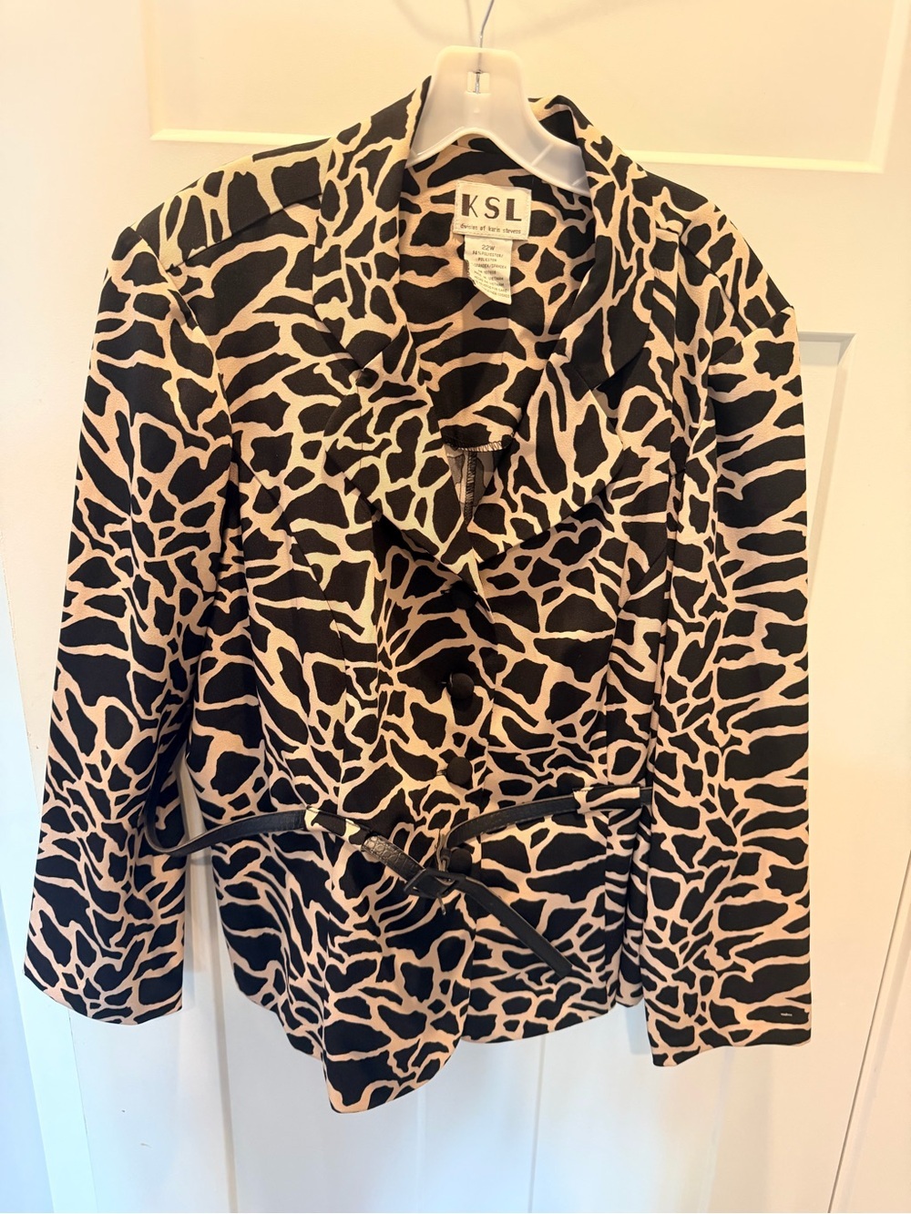 KSL Karin Stevens 22W Animal Print Waterfall Jacket Plus Black Tan Belted Blazer
